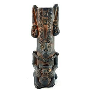Mayan Style Ceramic Figure Vase Mesoamerican Tribal Folk Art Pottery 7”